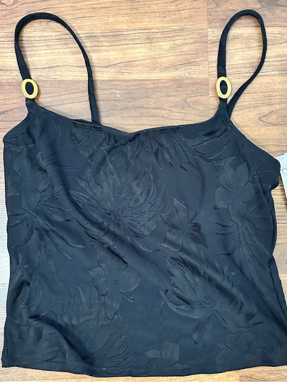 NWT Sirena Womens Jacquard Floral Tankini Swimsuit Top w Gold Rings Shelf Bra 12